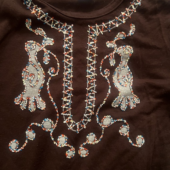 Vintage 60s 70s Beaded Boho Queens Way to Fasion Long Sleeve Fitted Tee - Picture 7 of 13